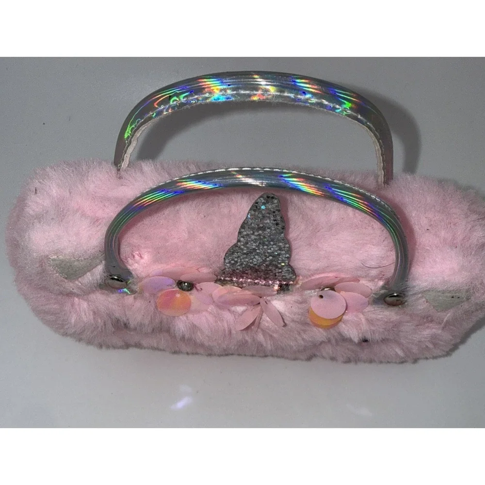 Unicorn Purse / Sunglass purse Capelli New York Faux Pink Fur Vibrant Rainbow